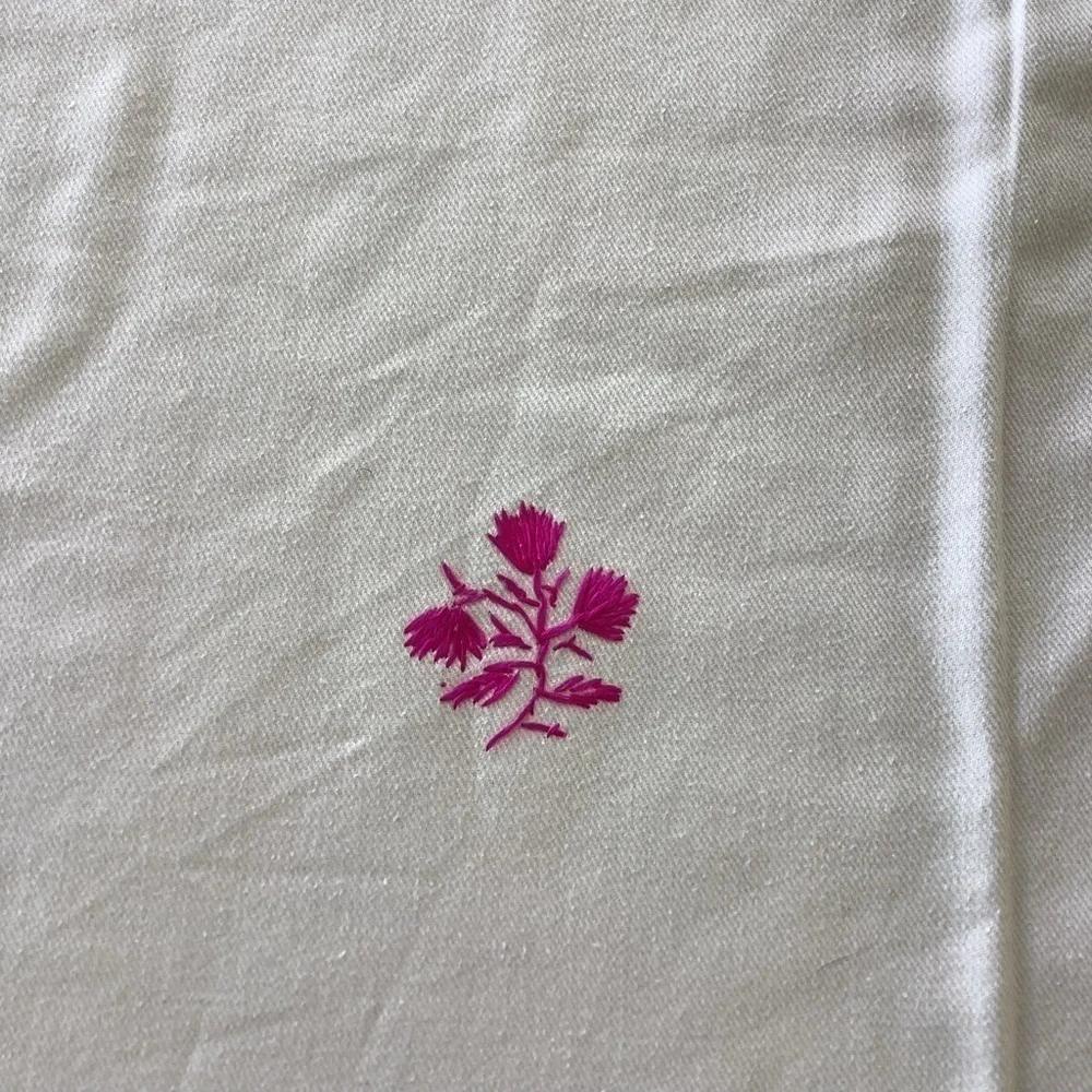 White Pink Green Violet Purple Embroidered Fringe Cotton Tablecloth Table Linen